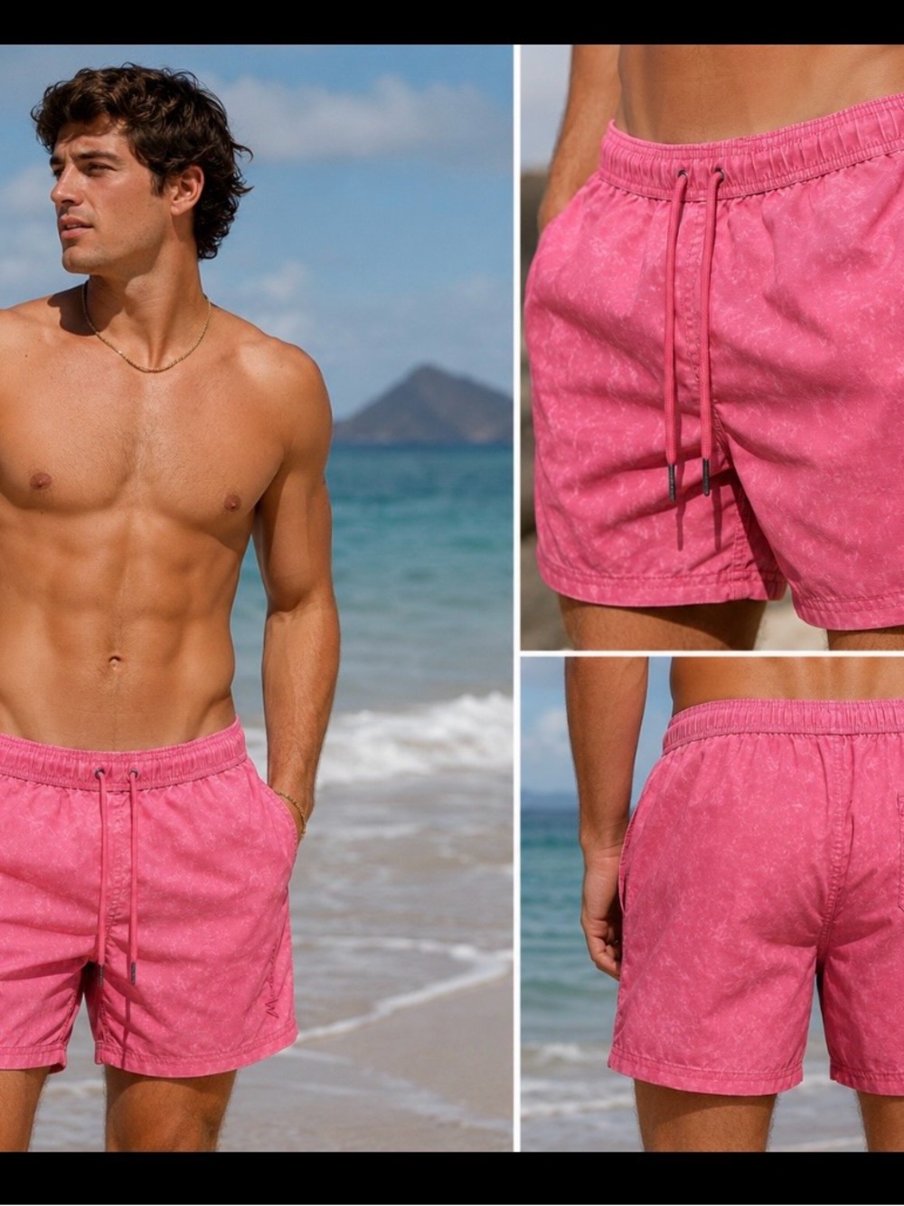 Maui and Sons Pink Tie-Dye Swim Trunks Men’s Large